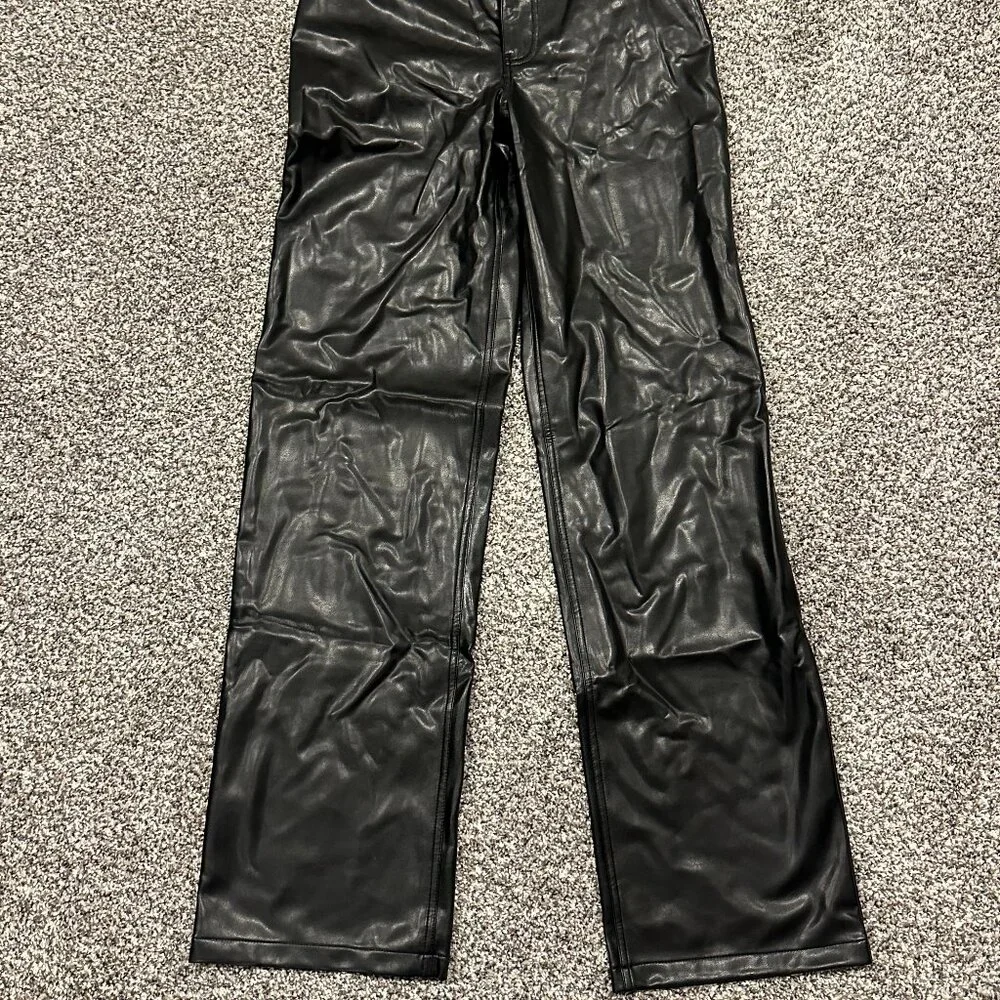 Abercrombie & Fitch High Rise Vegan Leather Pants (Black - Size 0 Long) - Picture 2 of 3